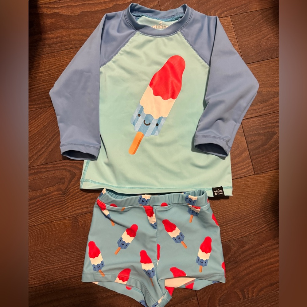 Whistle & Flute Popsicle Print Kids Swim Set - Light Blue and Red